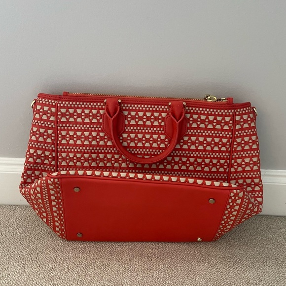 Tory Burch Robinson woven Square Tote Double Zip  Coral/Dulce - Picture 2 of 3